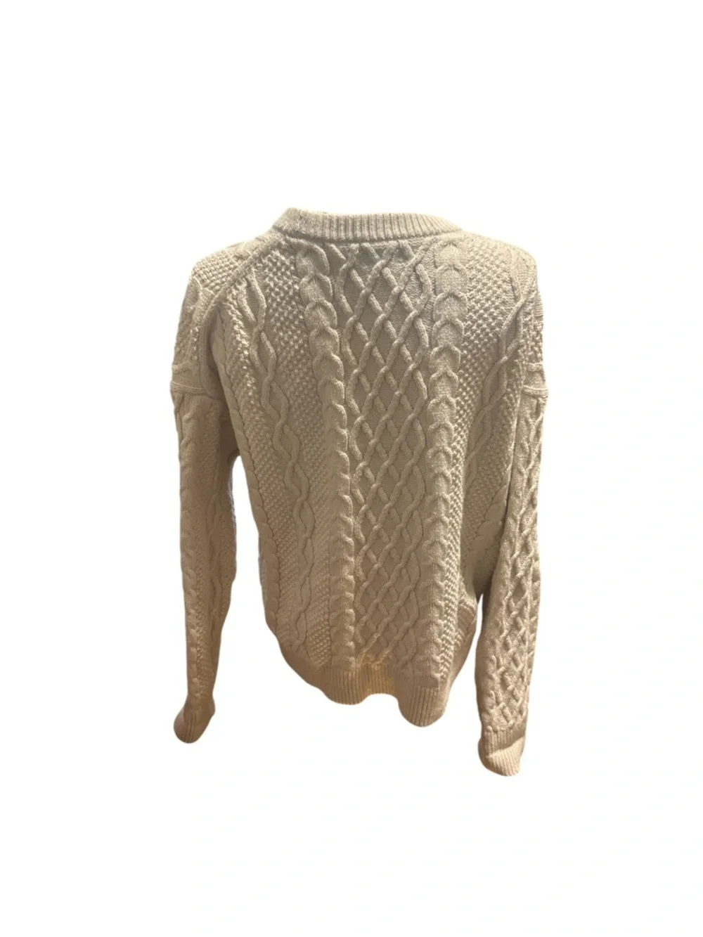 J.Crew Ivory Cable Knit Sweater XL Cotton Crewneck Chunky Fisherman Classic